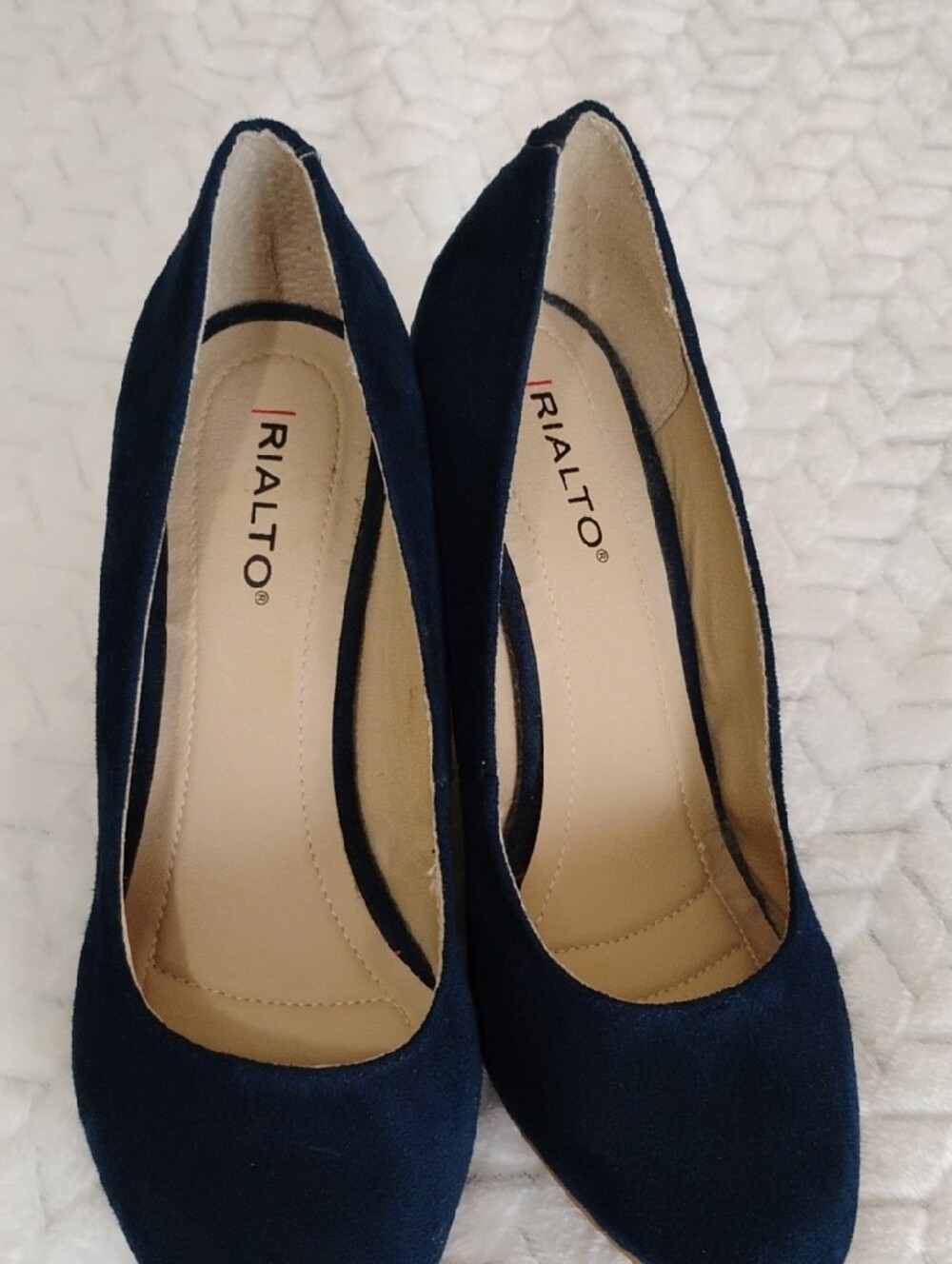 Rialto Navy Suede Wedge Heels with Floral Cork Wedge - Picture 2 of 6